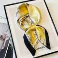 Premium yellow floral silk square scarf necktie for elegant women's fashion styling. - Yellow Floral Patchwork Scarf / Shanshui Plum Yellow