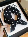 Black and white polka dot cotton small square scarf used as a stylish hair band or neckerchief. - Black Polka Dot