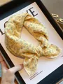 Elegant yellow cotton small square scarf with vintage blue and red floral patterns - Creamy Yellow Small Flowers