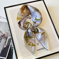 Elegant taro purple silk square scarf with floral print for neckerchief or headband use. - Retro Floral Purple Scarf / Magnolia Bloom Print