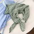 100% cotton floral print square scarf for women with green scalloped lace trim - Green Crochet Edge Scarf / Green Leaf Style