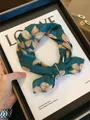 Vintage Japanese style floral cotton square scarf and headband in elegant dark green - Dark Green Crabapple