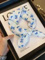 Elegant Japanese style cotton square scarf with blue butterfly print and soft texture - Beige Blue Cute Butterfly