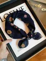 Elegant dark blue cotton floral square scarf used as a stylish headband or neckerchief - Navy Retro Small Flowers