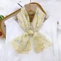 Elegant light yellow floral chiffon scarf for women 35x140cm lightweight summer shawl - 35*140cm / Banksia Rose (Yellow Floral)