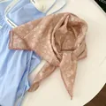 Soft pink 100% cotton floral print square neck scarf with delicate lace trim - Pink Crochet Edge Scarf / 70*70cm / Flesh Pink