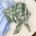 Elegant green 100% cotton square neck scarf featuring a stylish white leaf print - Green Crochet Edge Scarf / 70*70cm / Fruit Green