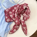 Elegant maroon cotton square scarf featuring white leaf print and delicate lace border for women - Red Crochet Edge Scarf / 70*70cm / Fuschia
