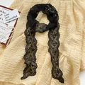 Elegant vintage black lace ribbon scarf and headband with floral embroidery details - Black