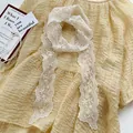 Elegant retro white lace ribbon scarf with floral embroidery for hair or waist - Off White