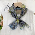 Elegant blue and yellow floral print lightweight thin scarf for summer sun protection - Treasure Flower / Dark Blue