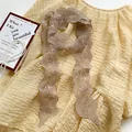 Elegant retro floral lace ribbon scarf in beige with delicate scalloped edges for women. - Khaki