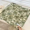 Soft 100% cotton square neck scarf with elegant green floral damask pattern print - Vintage Pattern Wave Edge Scarf / Green Branch