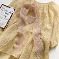 Elegant vintage pink floral lace ribbon scarf hairband for women fashion accessory - Pink