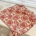 Soft 100% cotton square neck scarf with vintage red damask floral print for women - Vintage Pattern Wave Edge Scarf / Red Branch