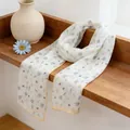 Elegant long floral gauze scarf for women with small blue and yellow daisy prints - Clear Water Yellow