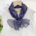 Elegant navy blue floral sheer chiffon scarf for women summer sun protection - Cold Fragrance Purple Rose