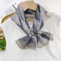 Elegant grey patterned Xili yarn summer scarf, 35x140cm lightweight sun protection wrap - Green Jade Ornament