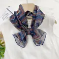 Elegant blue and red geometric pattern chiffon long scarf for summer sun protection 35x140cm - Charming Geometry