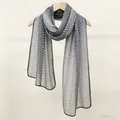 Elegant grey and white herringbone patterned long summer sun protection scarf 35x140CM - Herringbone Long Scarf / Off-White (Water Ripple)