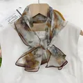 Elegant floral lightweight chiffon silk scarf for women summer sun protection - Retro Abstract Floral Long Scarf / Warm Narrative