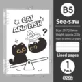 B5 Cartoon-Ringbuch mit Katzen- und Fisch-Illustration, 120 horizontal linierte Seiten - B5 (60 Blatt) / Schwarze Katze (5522Seesaw)