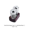 Set of 2 small oil vinegar dispensers with dark walnut finish wood base holder - 2 Small Liquid Bottles + Base
