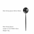 Cuchara de cena moderna de acero inoxidable negro espejo con mango redondo, 21,2 cm - Cuchara de Mesa / 21.2cm*4.8cm / Negro espejo