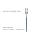 Elegant blue and silver 304 stainless steel dinner fork with rounded handle design. - Dinner Fork / Blue Silver