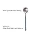 Modern blue and silver 304 stainless steel dinner spoon with round handle, 21.2cm - Dinner Spoon / Blue Silver