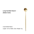 Matte gold stainless steel long-handled spoon, 19.7cm length for coffee or dessert. - Long Handle Spoon / Matte Gold