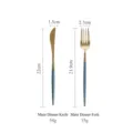Premium 304 stainless steel dinner knife and fork set with blue and gold round handles - Knife And Fork Flatware