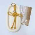 Χειροποίητο κίτρινο PU δερμάτινο μπρελόκ Ruyi knot, υφαντό διακοσμητικό γούρι τσάντα - Κίτρινο