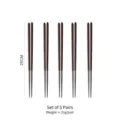 5 pairs of 25cm stainless steel and wood chopsticks set, non-slip and anti-mold - Five Pairs
