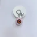 Gothic realistic pink eyeball keychain charm with silver heart accessory for keys - Red Blood Veins Brown Eye