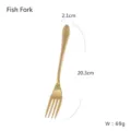 Mirror finish gold stainless steel fish fork with dimensions 20.3cm and weight 69g - Trident