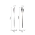Matte silver 304 stainless steel dinner knife and fork set with weight and dimension details - Knife and Fork