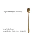 Élégante cuillère à manche long en acier inoxydable doré mat, 21,3 cm de long et 2,5 cm - Cuillère à Long Manche / 21.3x2.5cm