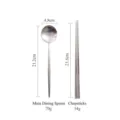 Matte silver 304 stainless steel dinner spoon and chopsticks set with specific dimensions - Chopsticks and Spoon Set