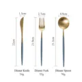 Blue and gold 304 stainless steel cutlery set with detailed dimensions and weights - Knife Fork Spoon Set
