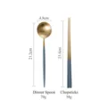 Premium sky blue and gold 304 stainless steel dinner spoon and chopsticks set for dining - Chopsticks and Spoon