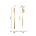 Matte gold 304 stainless steel dinner knife and fork with weight and dimension details - Cutlery / Matte Gold