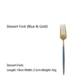 Elegant blue and gold 304 stainless steel dessert fork featuring a round handle design - Dessert Fork