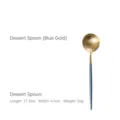 Elegant blue and gold 304 stainless steel dessert spoon shown with dimensions and weight - Dessert Spoon