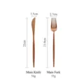 Matte rose gold Portuguese style stainless steel steak knife and fork set with measurements - Cutlery