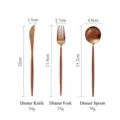 Matte rose gold stainless steel dinner cutlery set with knife, fork, and spoon dimensions - Knife, Fork, and Spoon