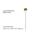 White and gold Portuguese style long-handled stainless steel dessert spoon, 19.7cm long - Long Handle Spoon (White Gold) / Platinum