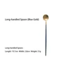 Premium long-handled 304 stainless steel dessert spoon in matte blue and gold finish - Long Handle Spoon