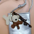 Handmade brown PU leather monkey keychain charm with cream letter Y pendant for bags - Brown