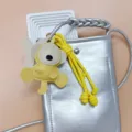 Exquisite handmade PU leather yellow monkey keychain charm on silver mini shoulder bag - Yellow